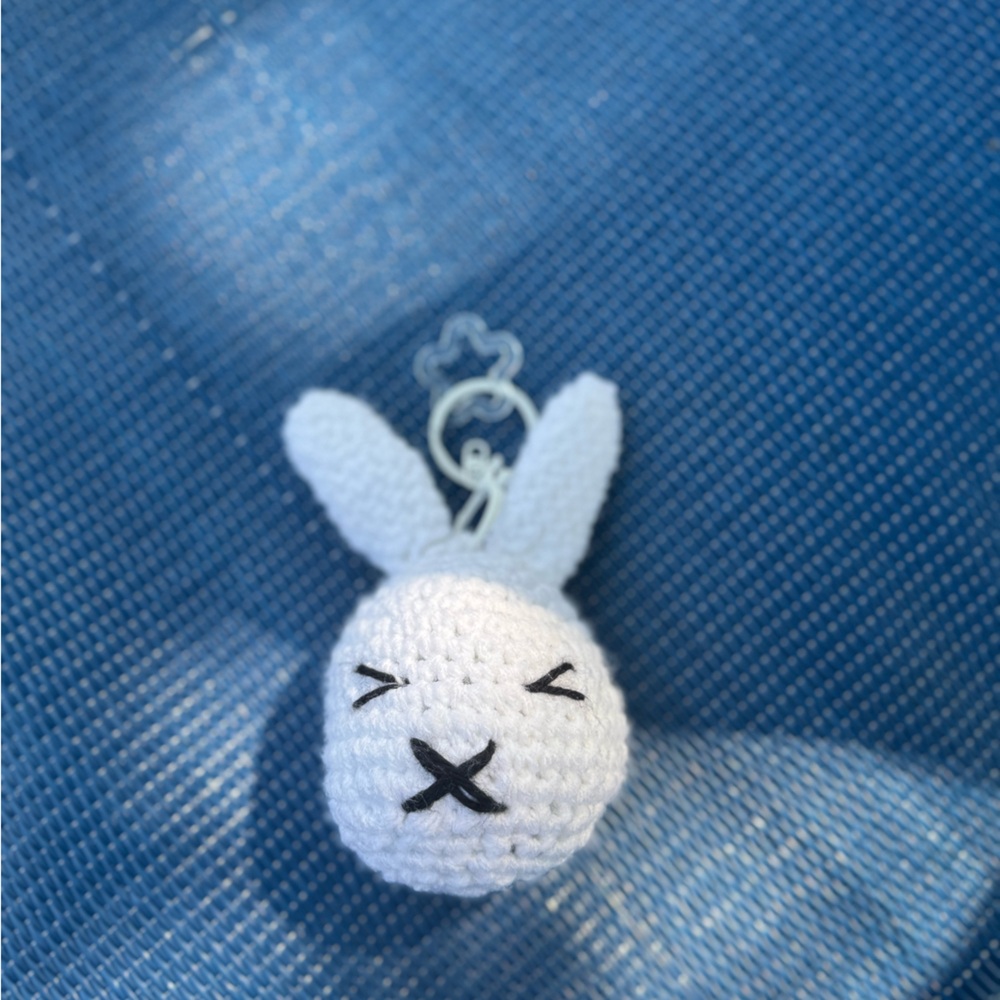 White Crochet Bunny Keychain